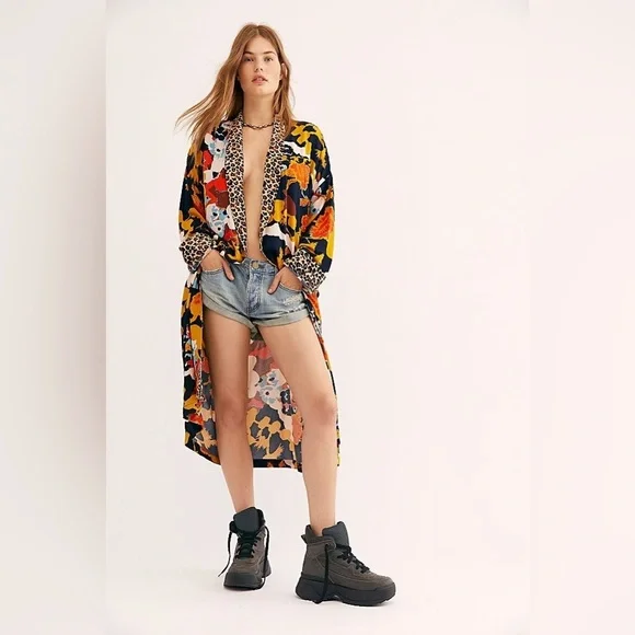 Free People Floral and Leopard Print Kimono - Picture 2 of 4